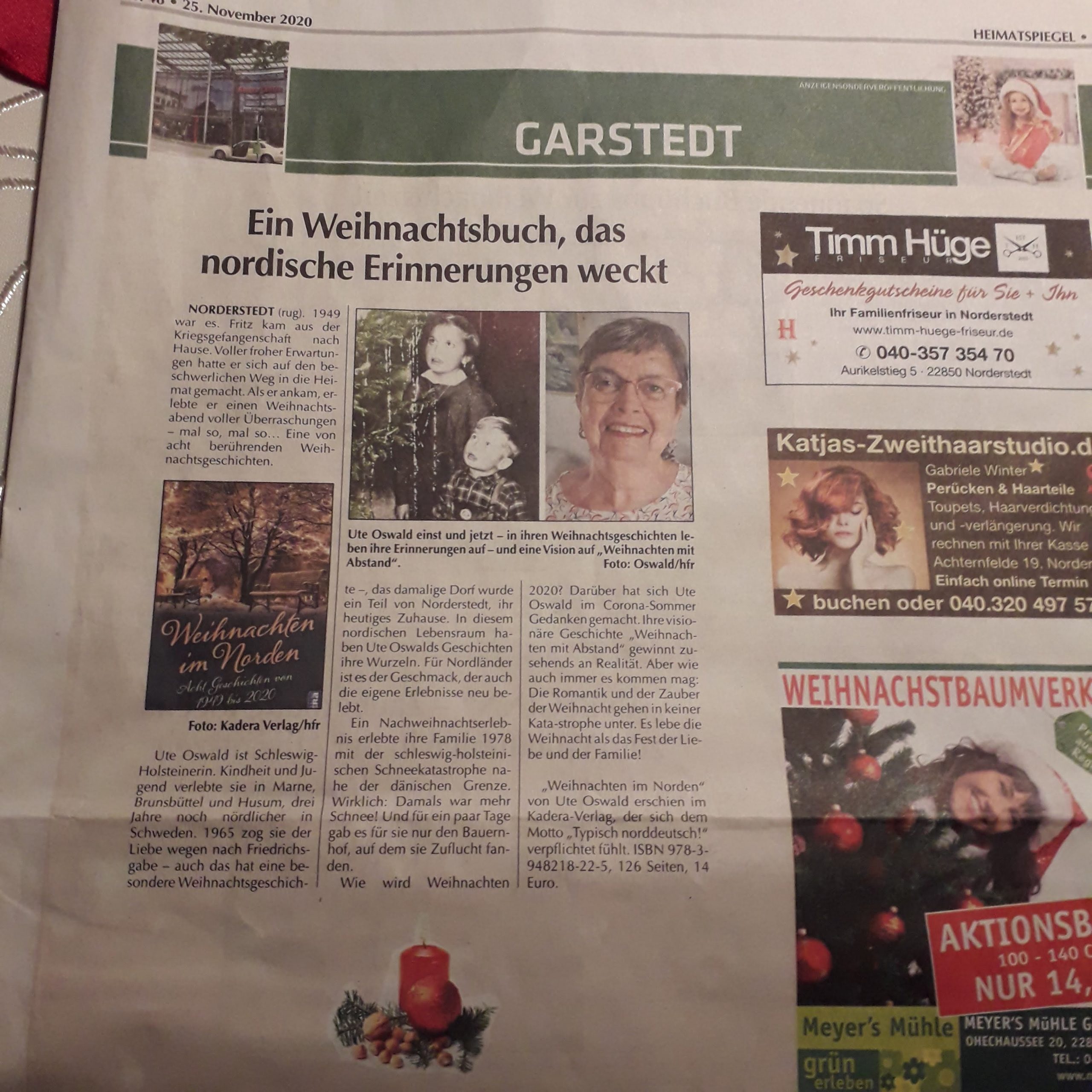 Zeitungsbericht "Weihnachten im Norden" von Ute Oswald im Heimatspiegel